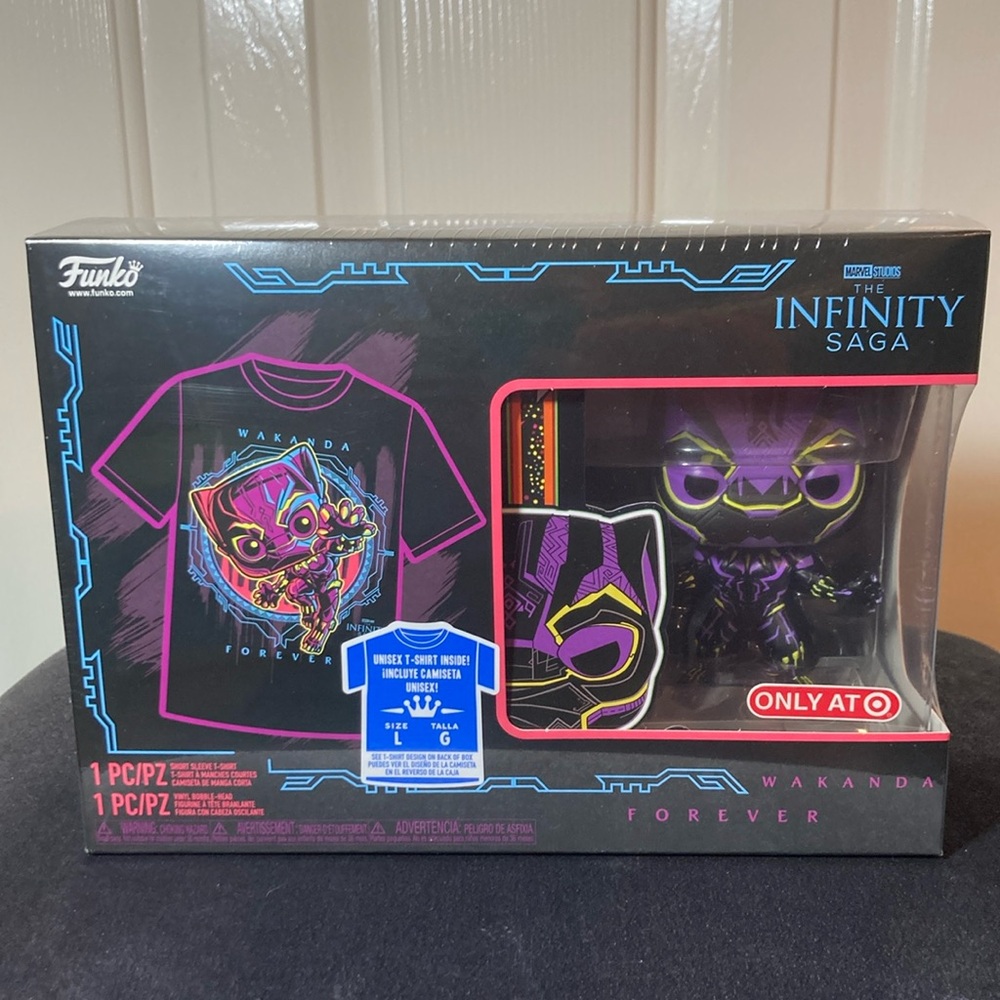 Funko Pop and Tee Bundle Wakanda Forever Black Panther Size Large Marvel